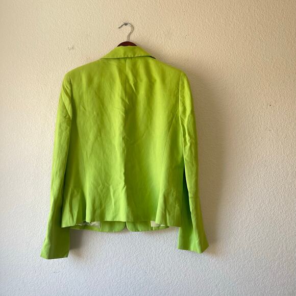 NWT y2k Barry bricken silk and linen lime green blazer size 10 - Picture 3 of 6